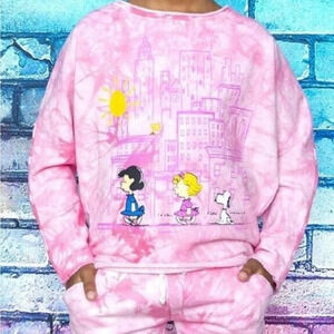 NWT appaman Peanuts pink tie dye sweatshirt Lucy sally snoopy Woodstock kids 12